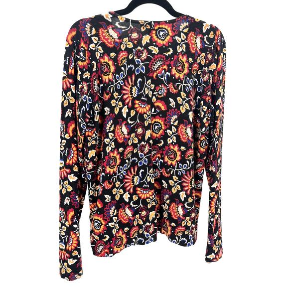 August Silk Heritage Cardigan Women's LG Black Red Yellow Boho Floral Sweater - Picture 1 of 6